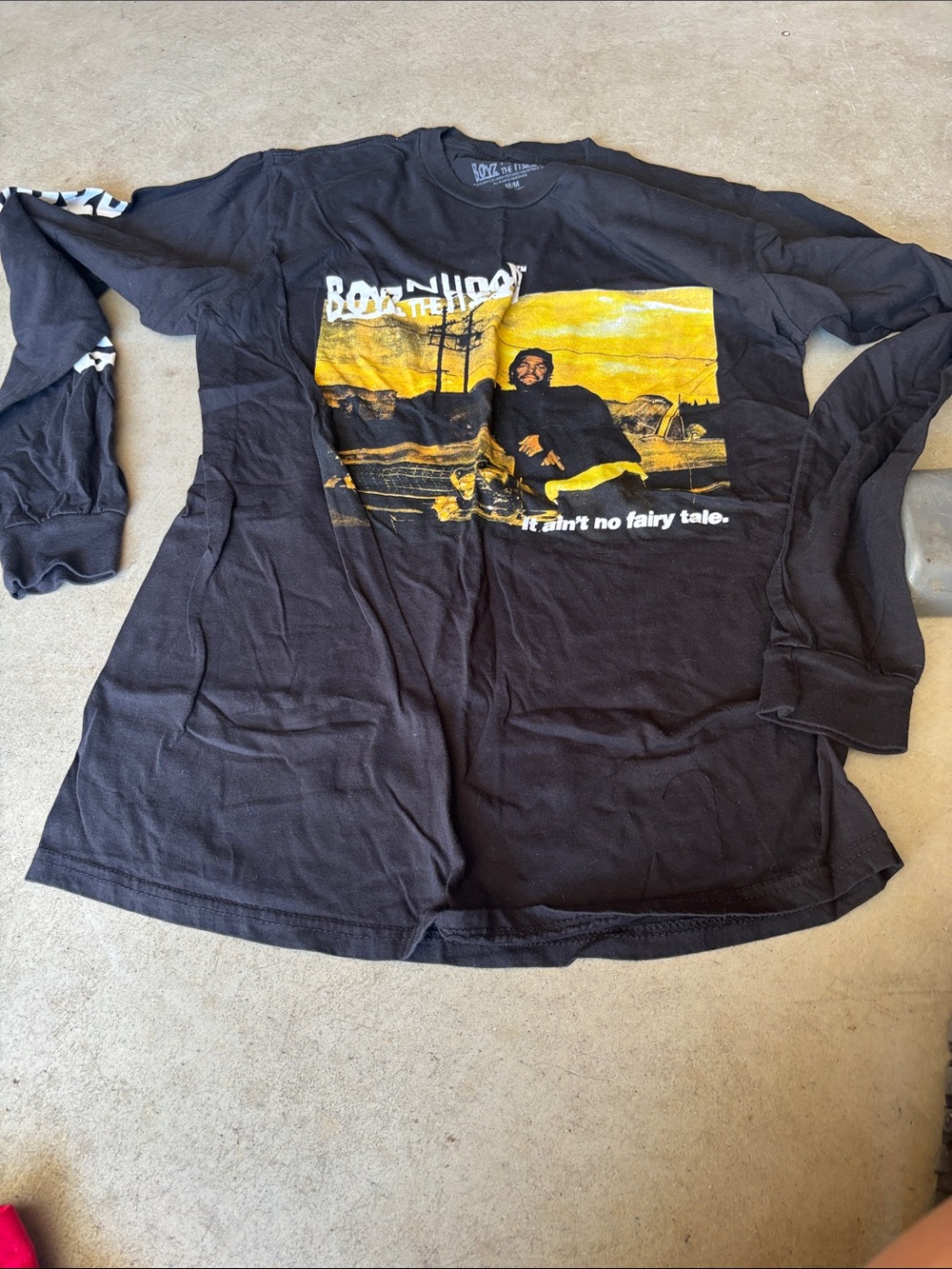Black Long-Sleeve Graphic Kids Top with Yellow Print